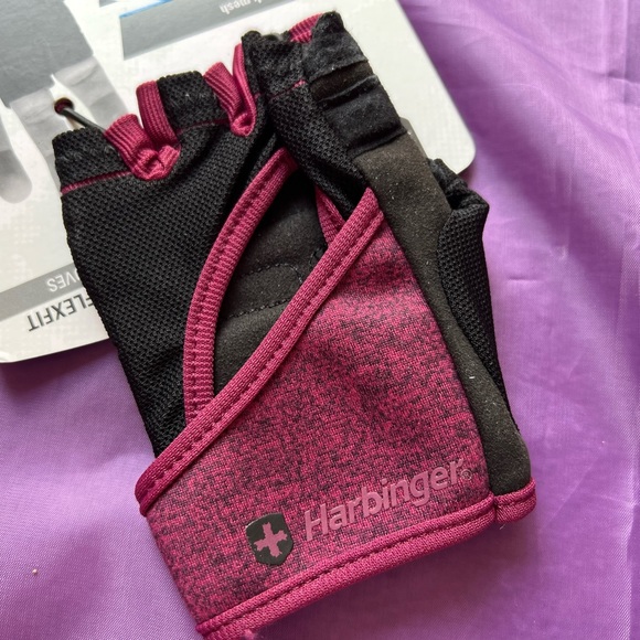 Harbinger Women FlexFit Leather Workout Weightlifting Strength Gloves Pad Merlot - Picture 3 of 6